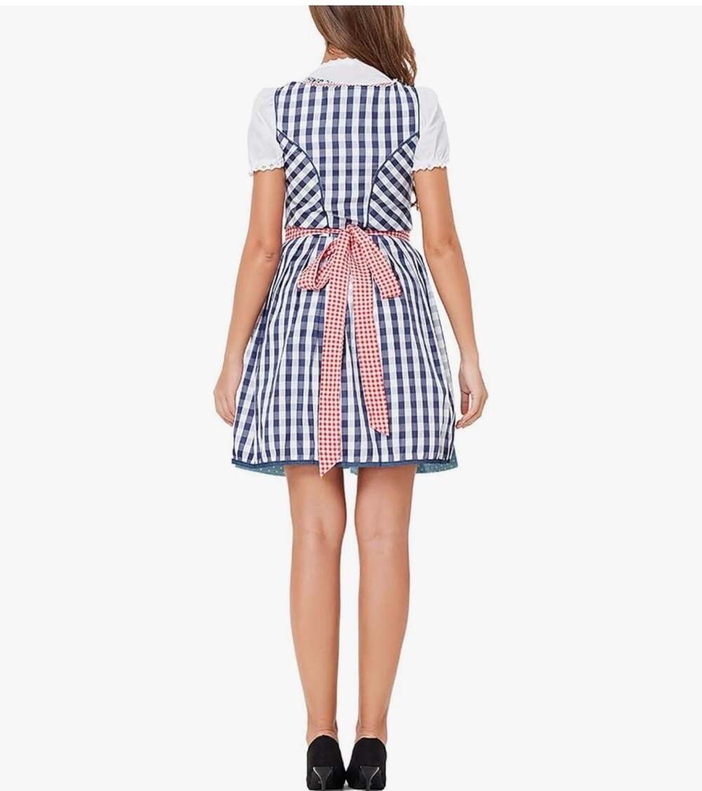 3 Piece Oktoberfest Plaid Costume with Dress, Crop Top Shirt & Apron Size XL NWT - Picture 5 of 14